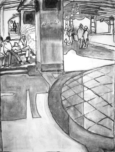 Grand Central Concourse;
Willow Charcoal/Paper, 2014;
24 x 18 in. Grand Central Concourse;
Willow Charcoal/Paper, 2014;
24 x 18 in.